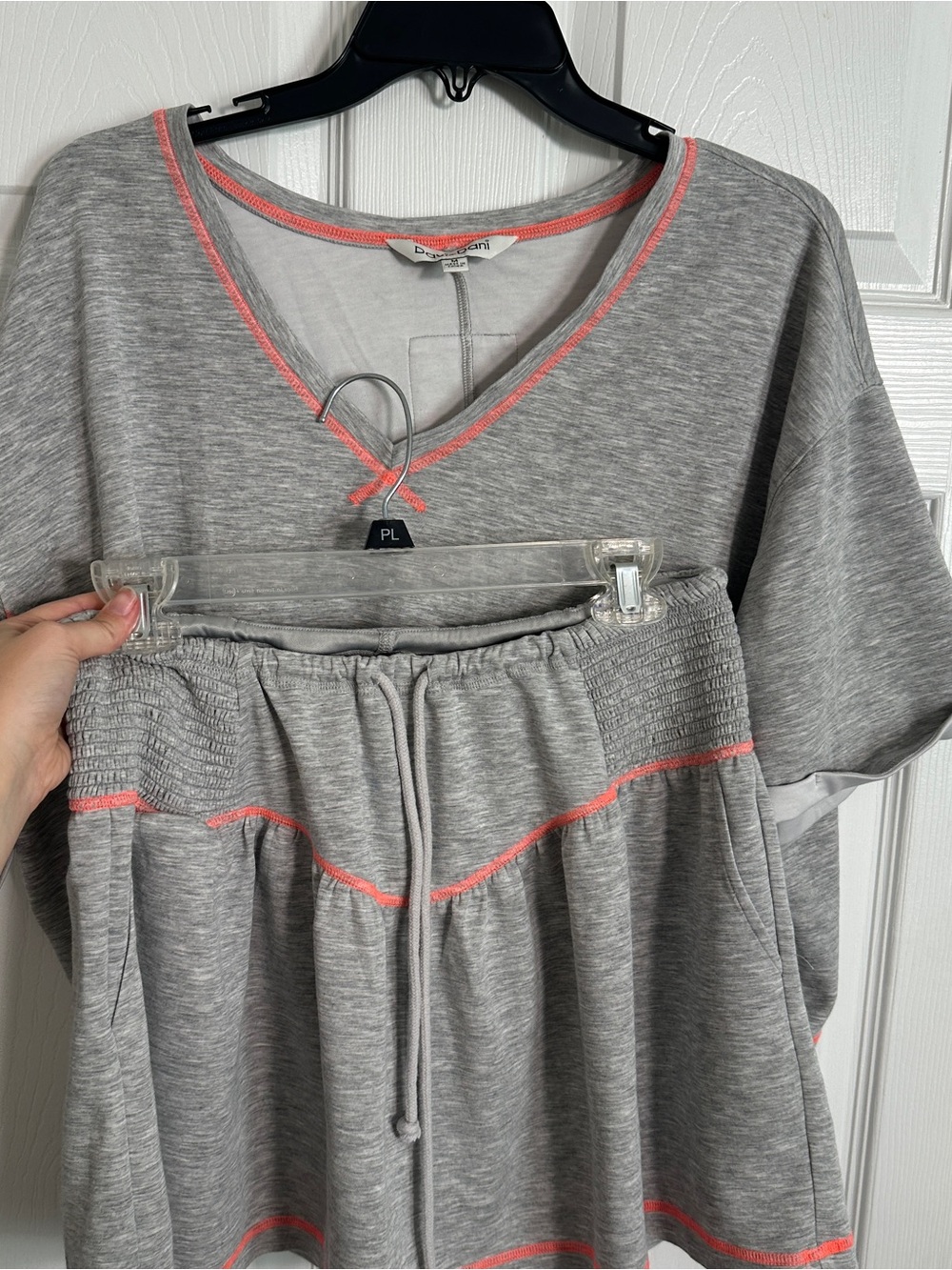 DAVI & DANI Gray Lounge Pajama Set with Coral Trim